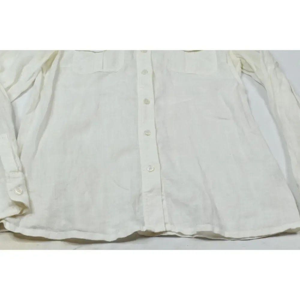 Tory Burch Linen Utility Shirt Womens 6 White Long Sleeve Button-Up Regular Fit
